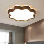 Walnut Wood Floral LED Flush Mount Ceiling Light