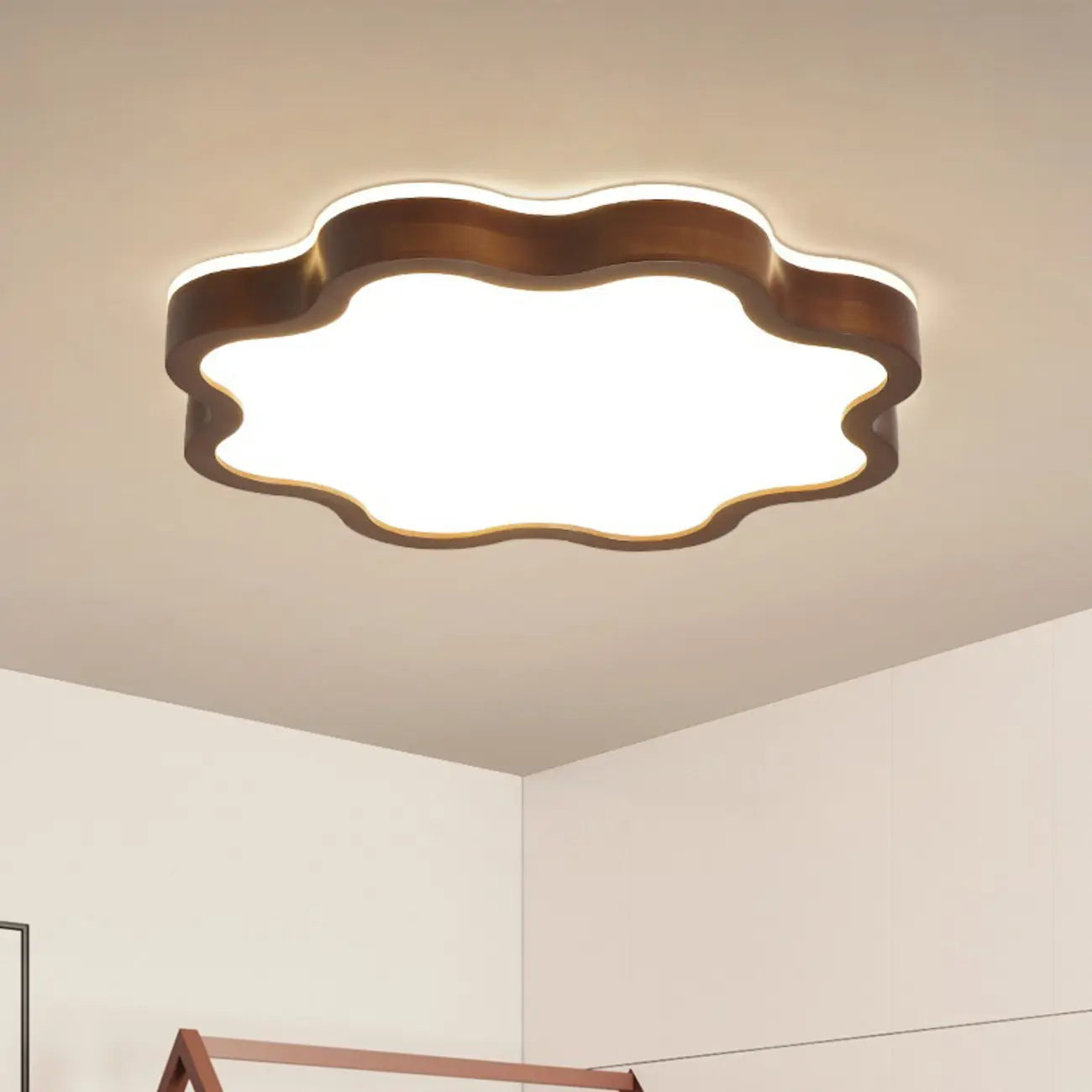 Walnut Wood Floral LED Flush Mount Ceiling Light