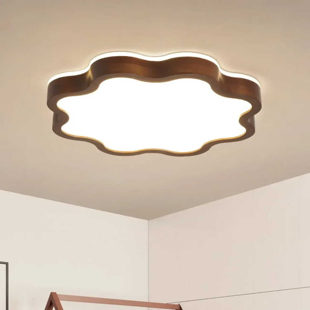 Walnut Wood Floral LED Flush Mount Ceiling Light