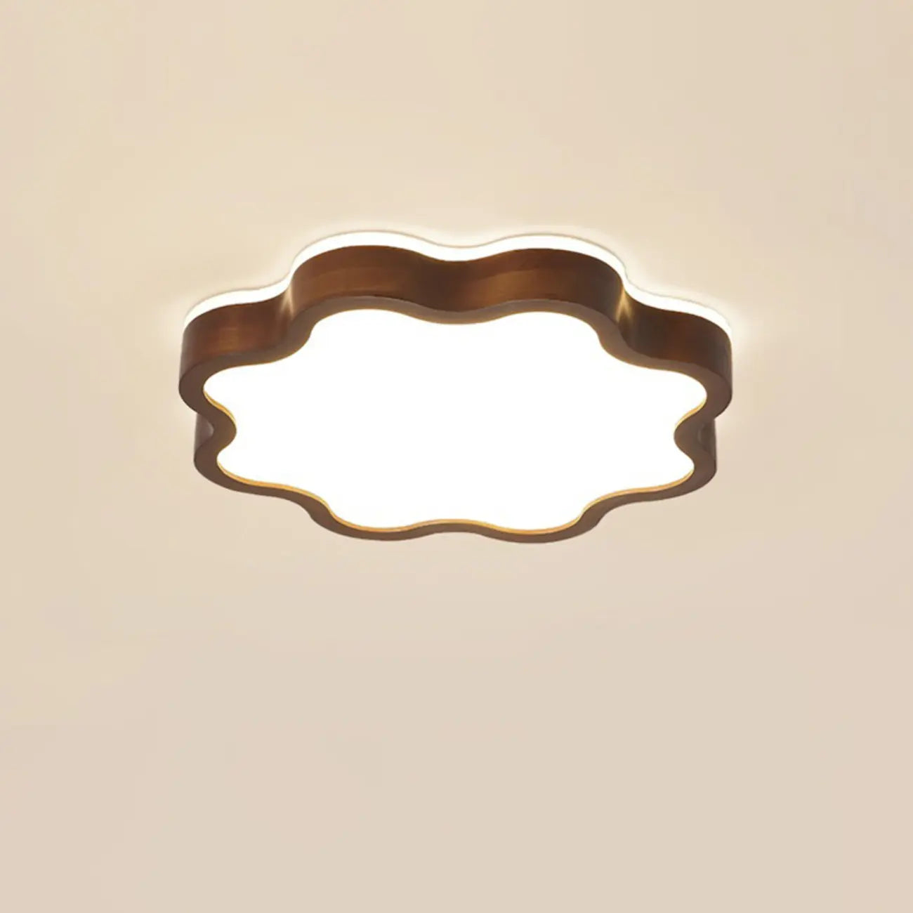Walnut Wood Floral LED Flush Mount Ceiling Light