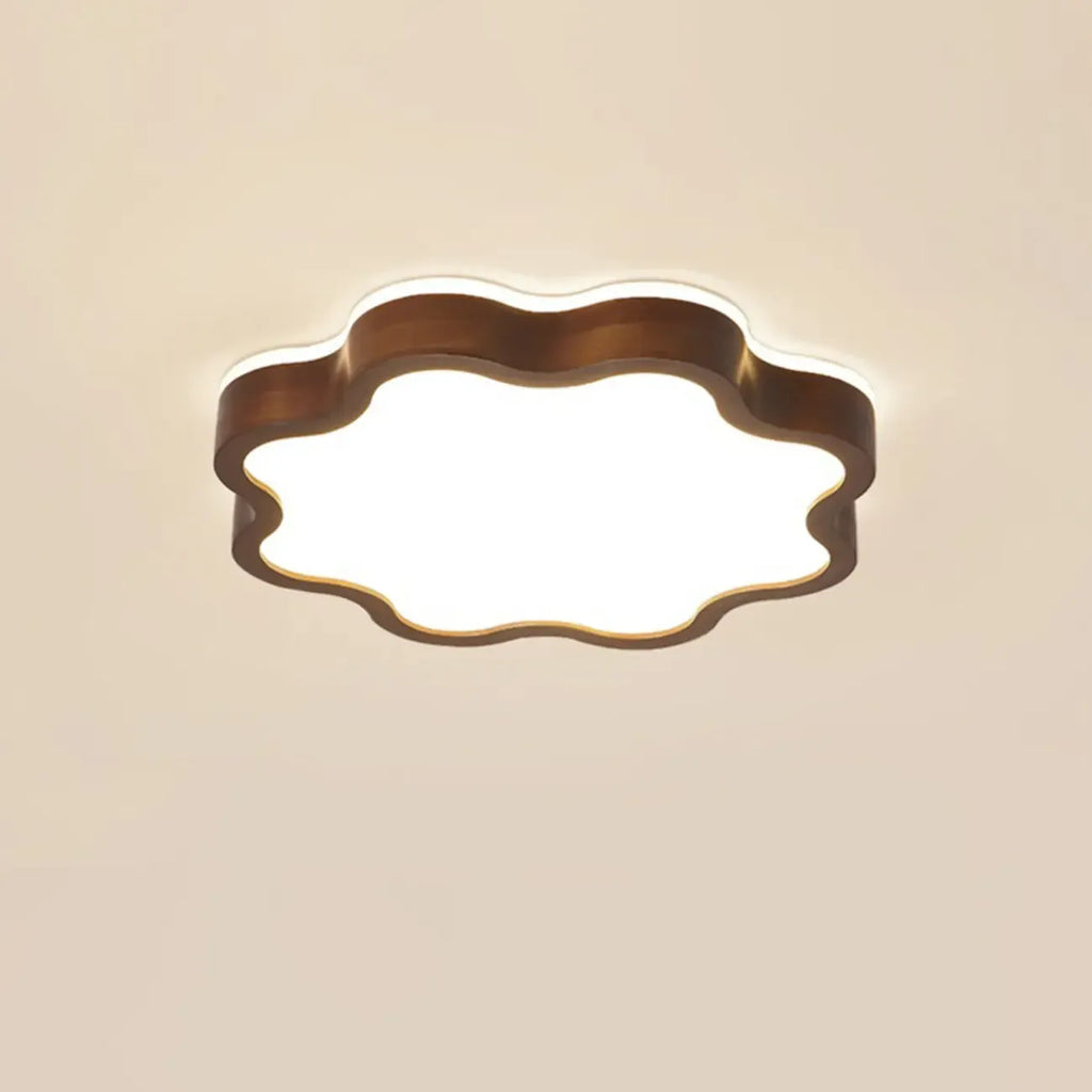 Walnut Wood Floral LED Flush Mount Ceiling Light