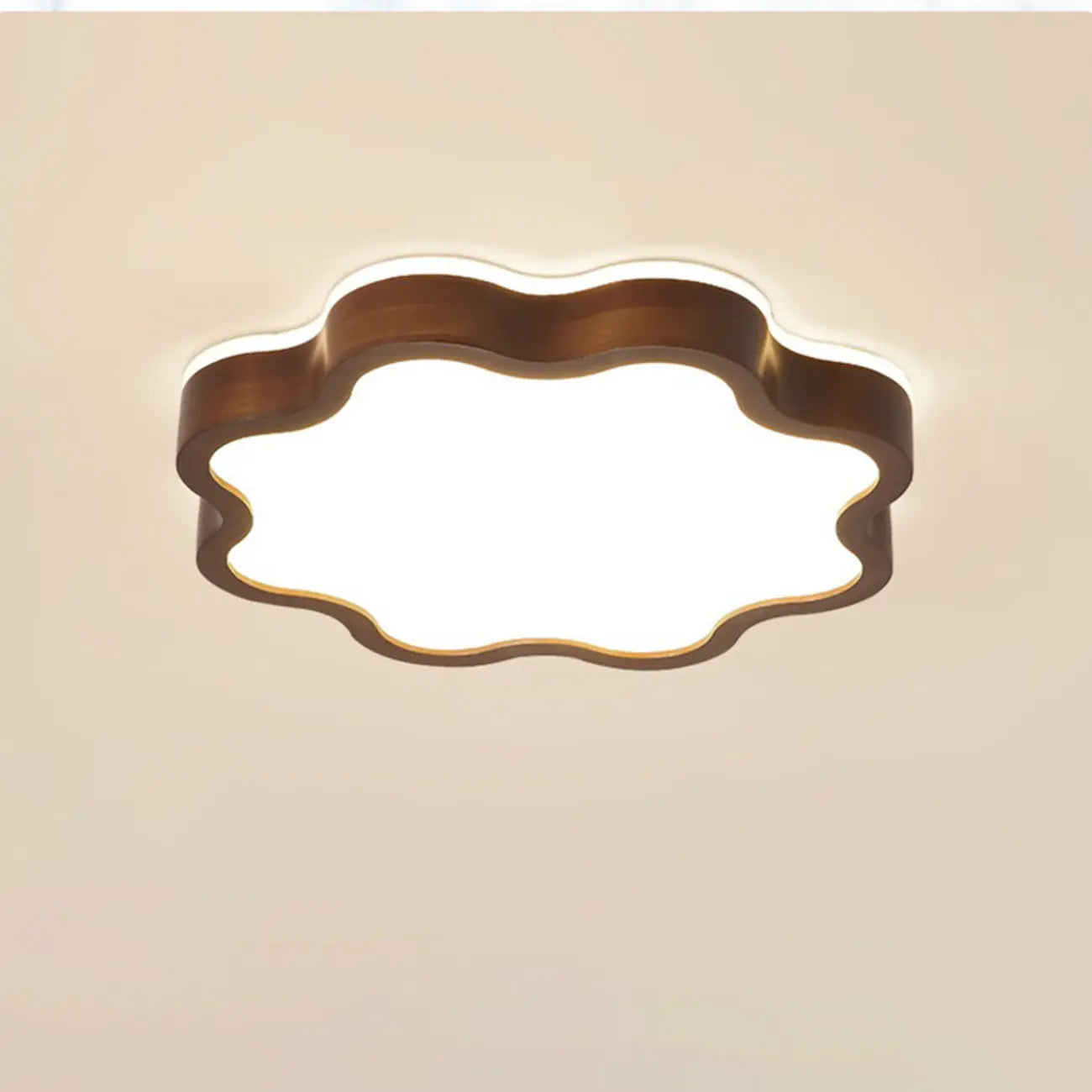Walnut Wood Floral LED Flush Mount Ceiling Light