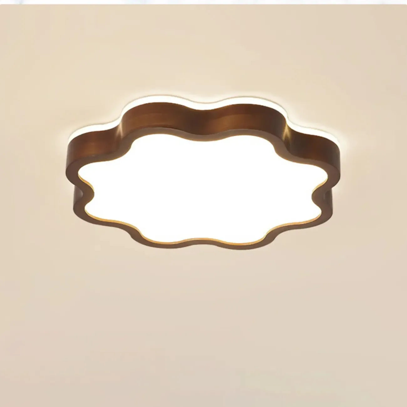 Walnut Wood Floral LED Flush Mount Ceiling Light