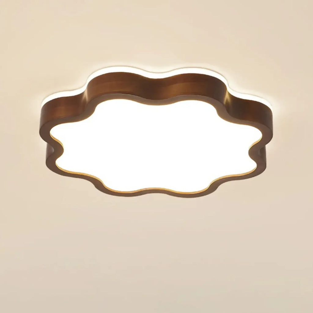 Walnut Wood Floral LED Flush Mount Ceiling Light
