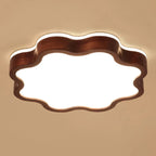 Walnut Wood Floral LED Flush Mount Ceiling Light