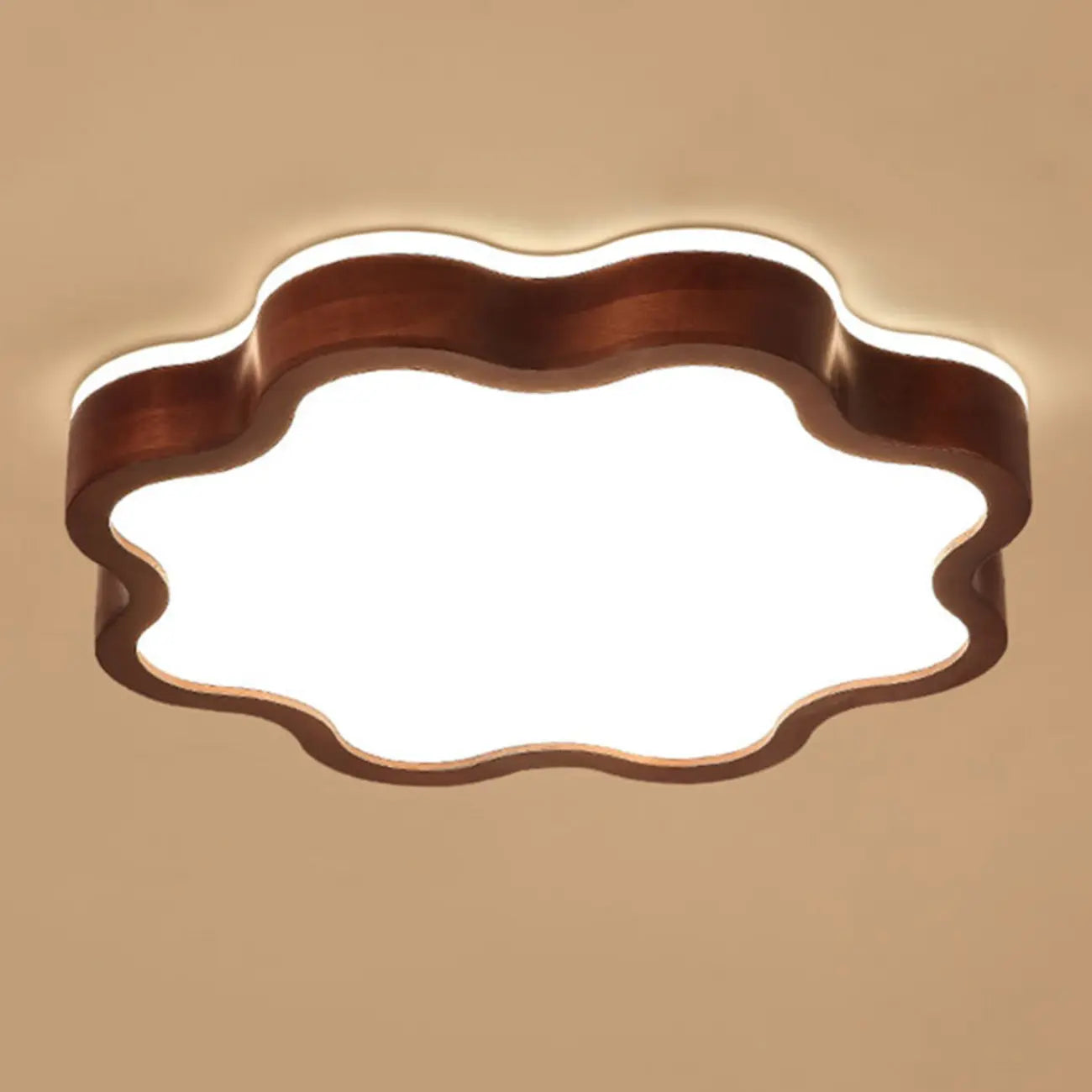 Walnut Wood Floral LED Flush Mount Ceiling Light