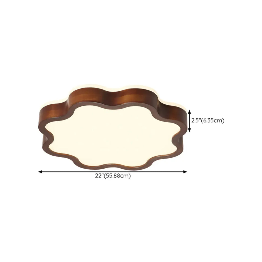 Walnut Wood Floral LED Flush Mount Ceiling Light