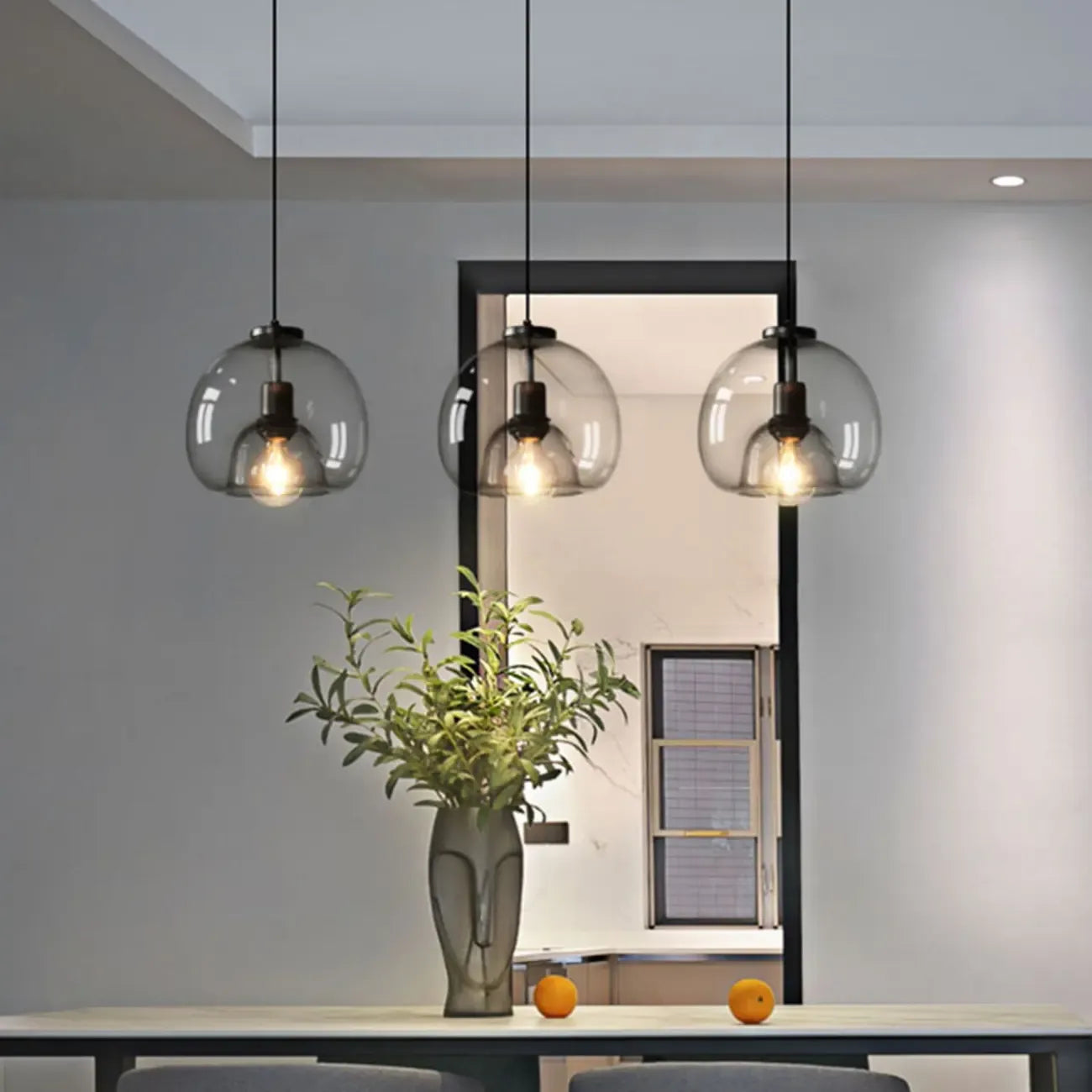 Modern Black Globe Glass Island Pendant Light for Kitchen
