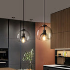Modern Black Globe Glass Island Pendant Light for Kitchen