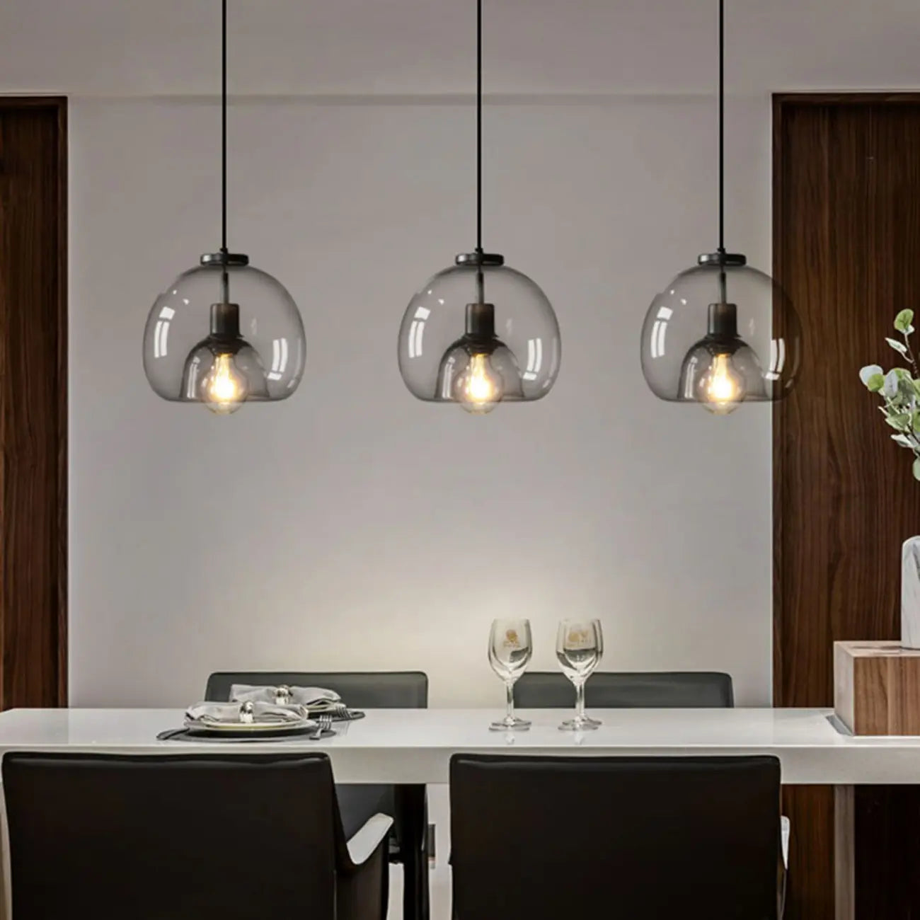 Modern Black Globe Glass Island Pendant Light for Kitchen