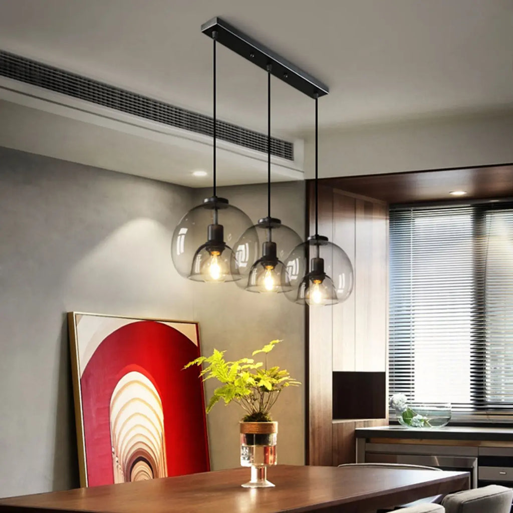 Modern Black Globe Glass Island Pendant Light for Kitchen