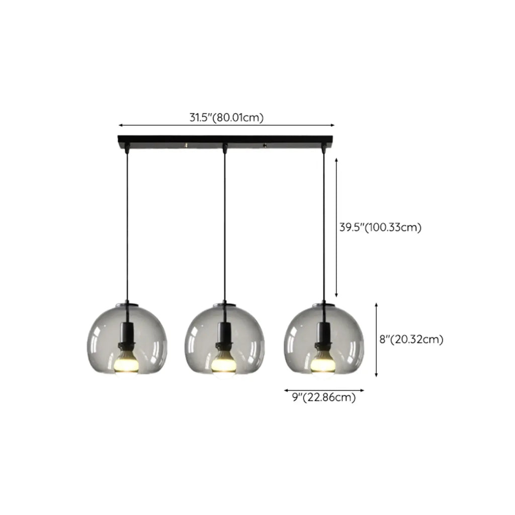 Modern Black Globe Glass Island Pendant Light for Kitchen