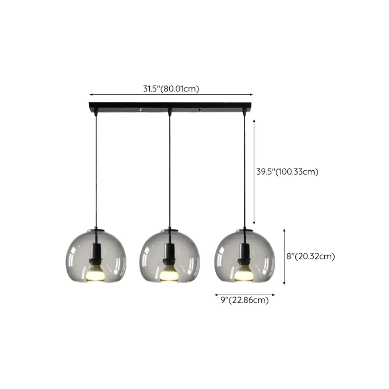 Modern Black Globe Glass Island Pendant Light for Kitchen