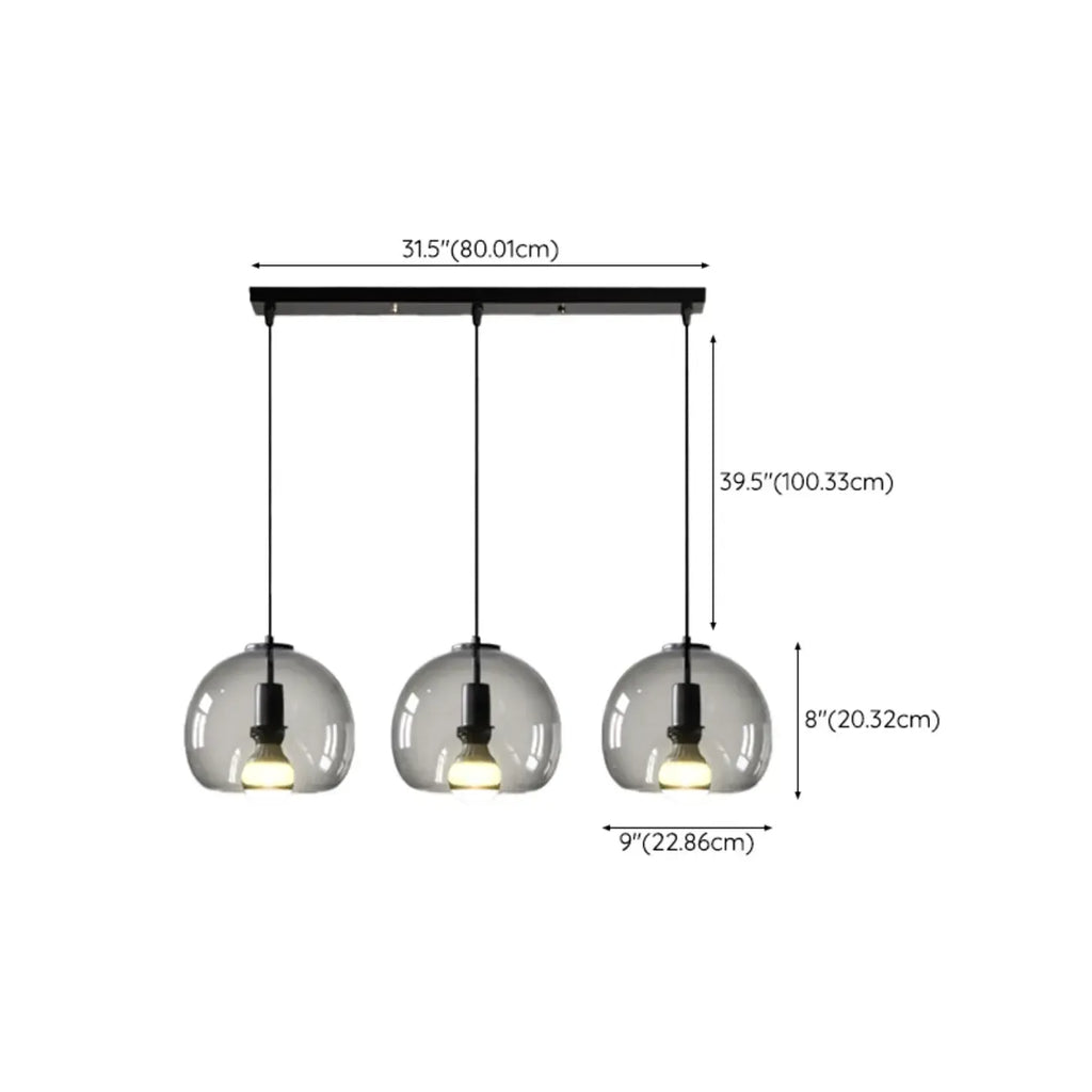 Modern Black Globe Glass Island Pendant Light for Kitchen