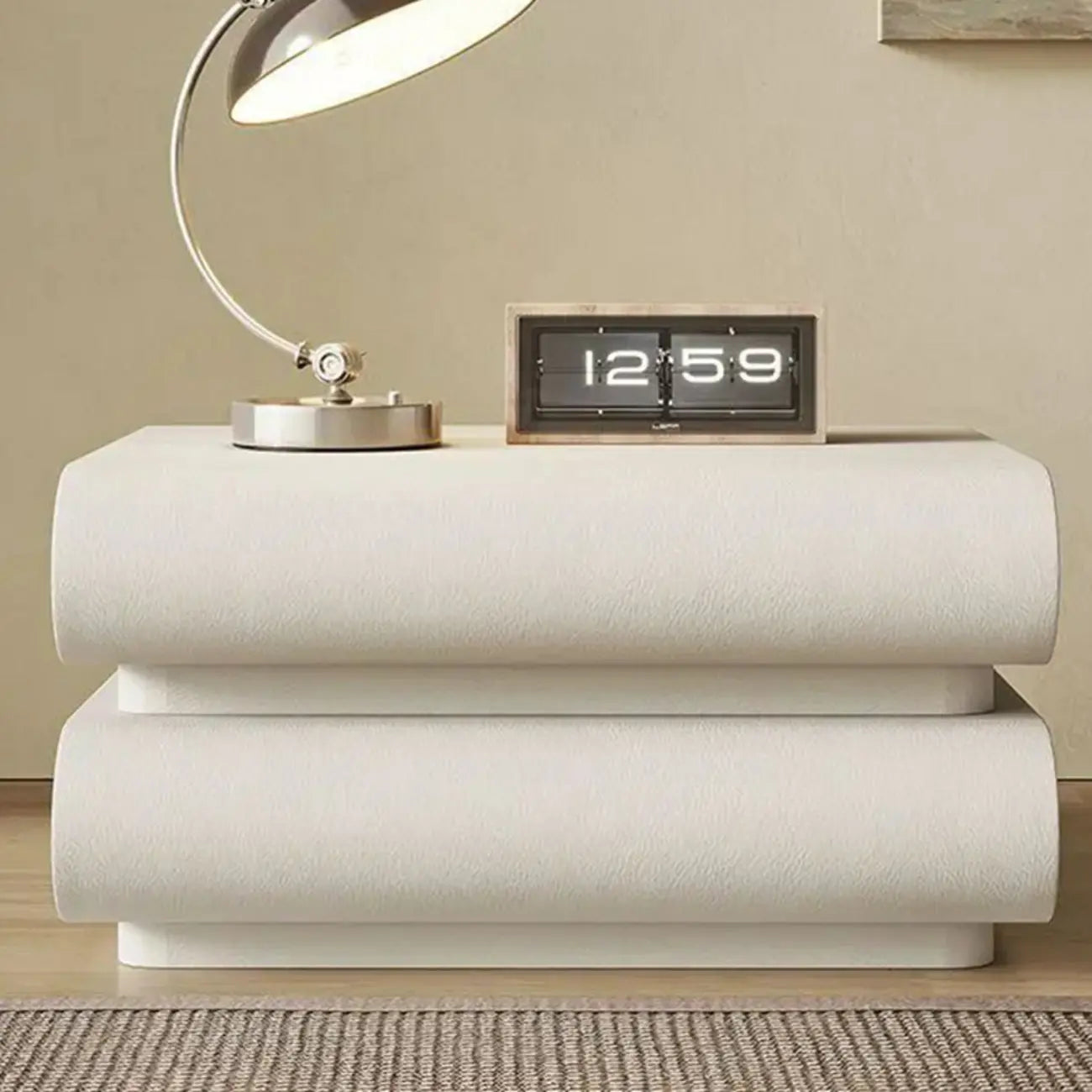 Modern White Pine Wood Leather 2-Drawer Nightstand
