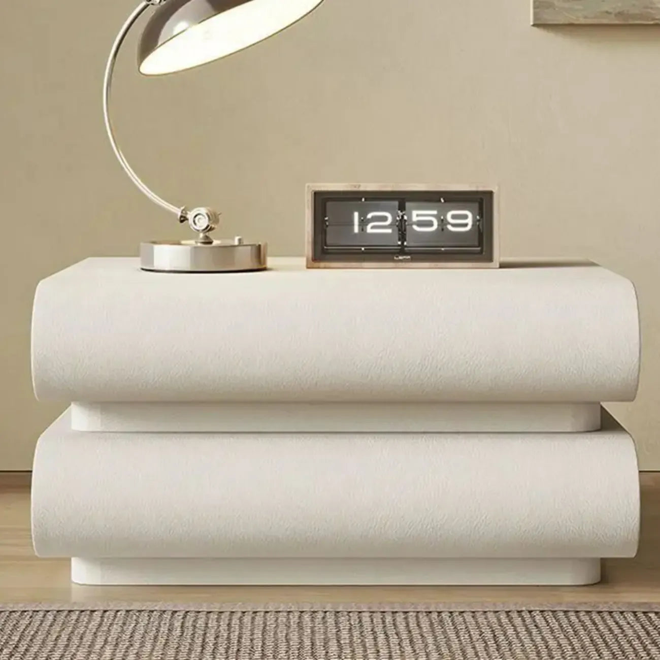 Modern White Pine Wood Leather 2-Drawer Nightstand