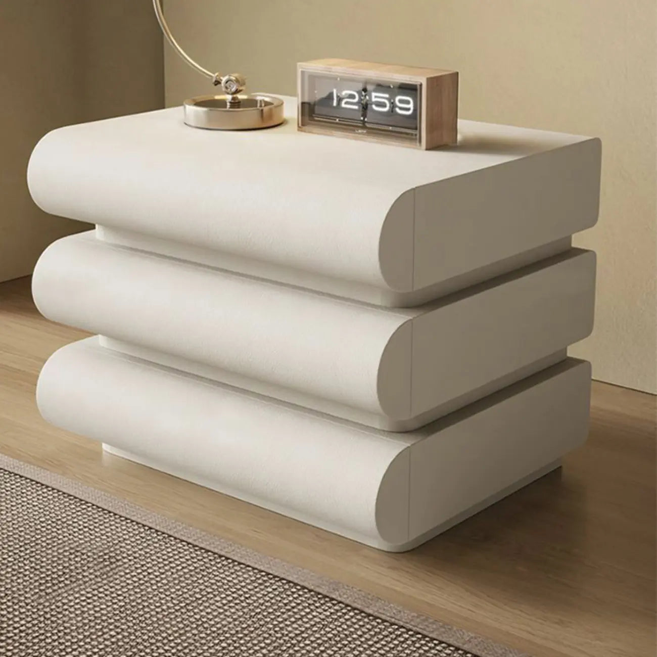 Modern White Pine Wood Leather 2-Drawer Nightstand