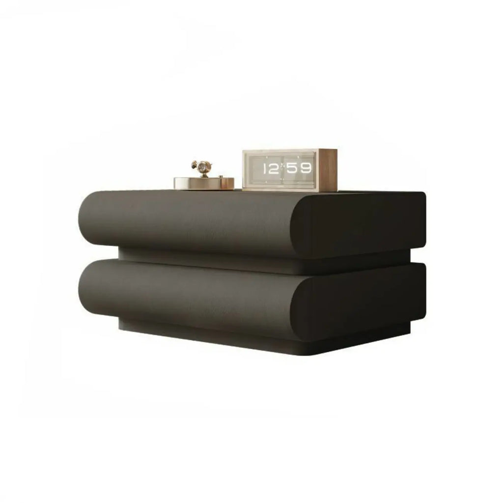 Modern White Pine Wood Leather 2-Drawer Nightstand