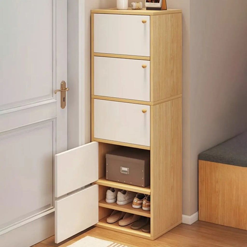 5-Tier Modern Oak Entryway Shoe Cabinet with Doors