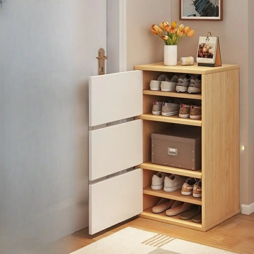5-Tier Modern Oak Entryway Shoe Cabinet with Doors