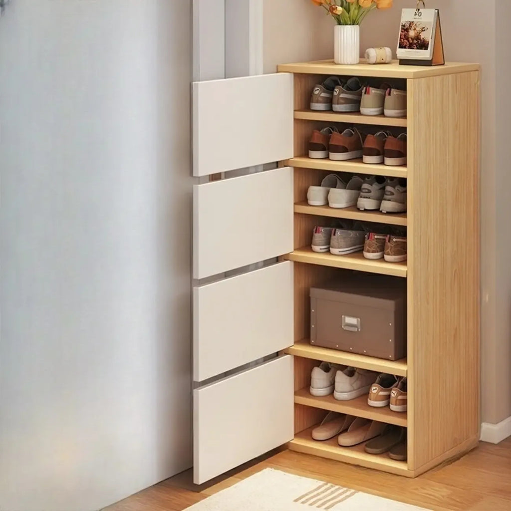 5-Tier Modern Oak Entryway Shoe Cabinet with Doors