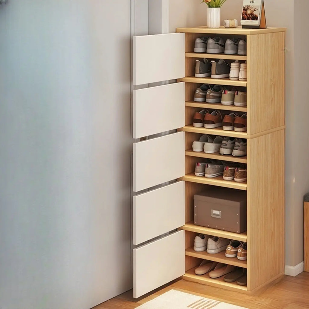 5-Tier Modern Oak Entryway Shoe Cabinet with Doors