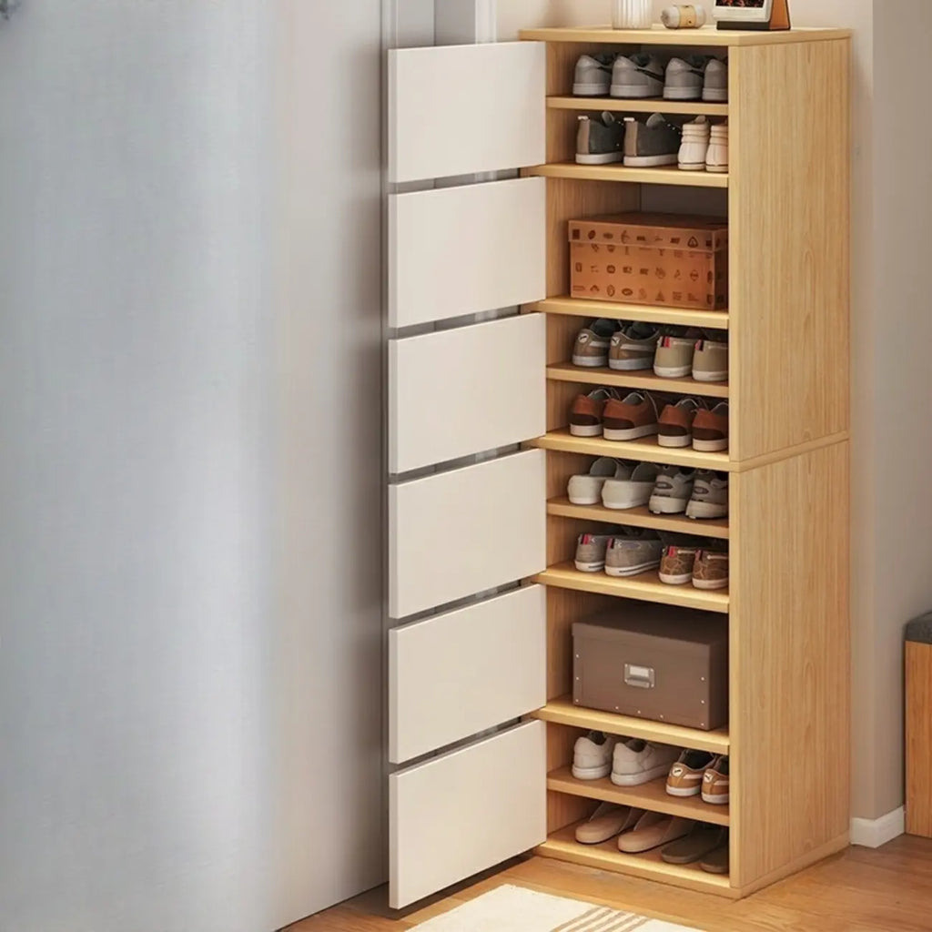 5-Tier Modern Oak Entryway Shoe Cabinet with Doors