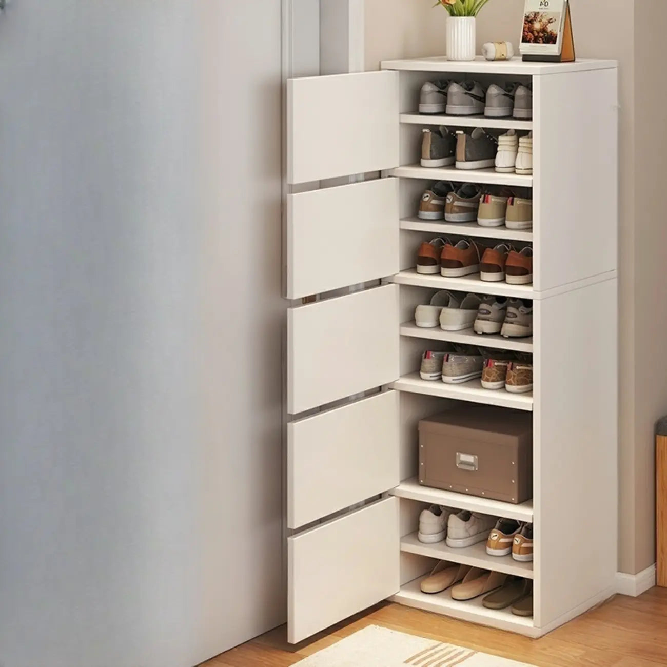 5-Tier Modern Oak Entryway Shoe Cabinet with Doors