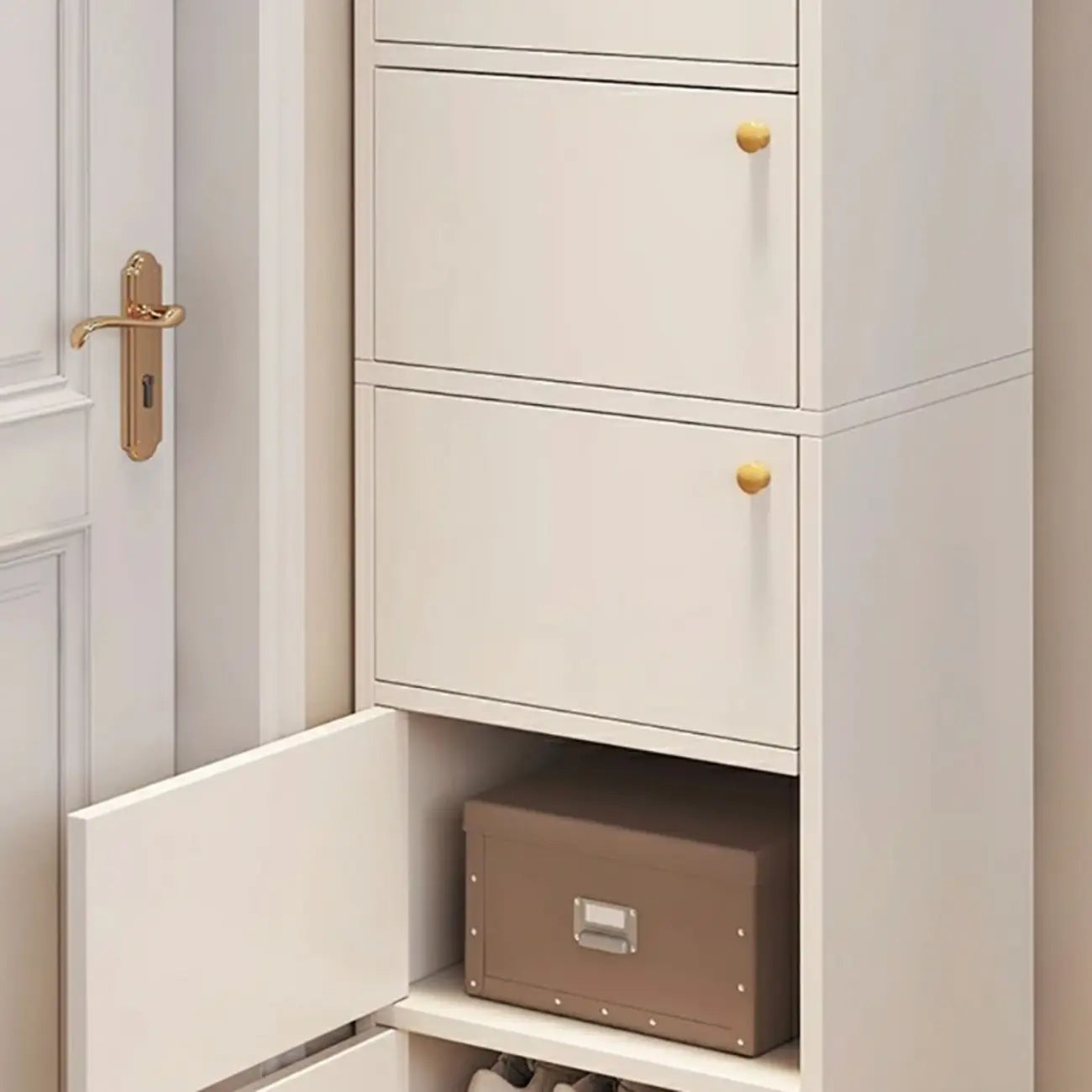 5-Tier Modern Oak Entryway Shoe Cabinet with Doors