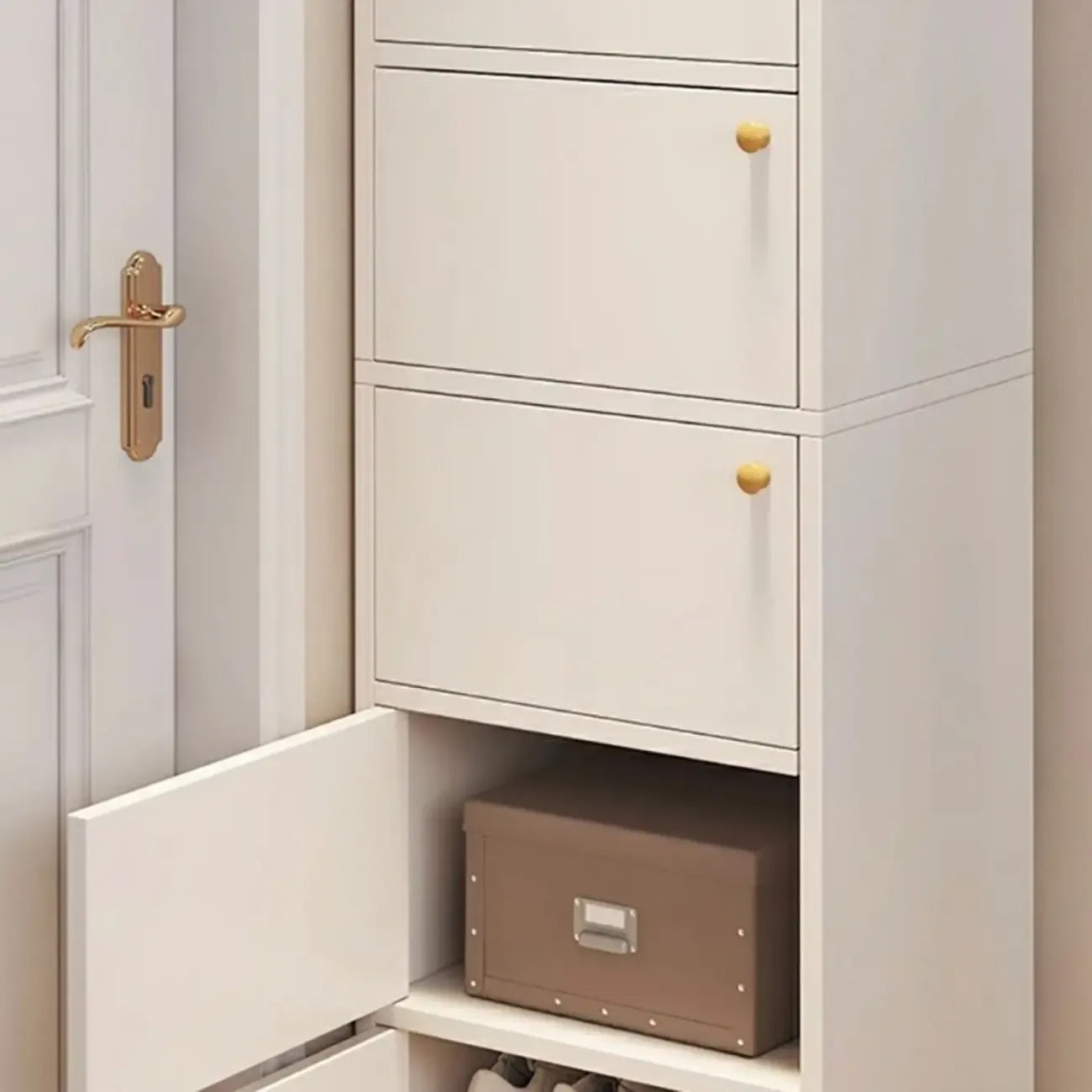 5-Tier Modern Oak Entryway Shoe Cabinet with Doors