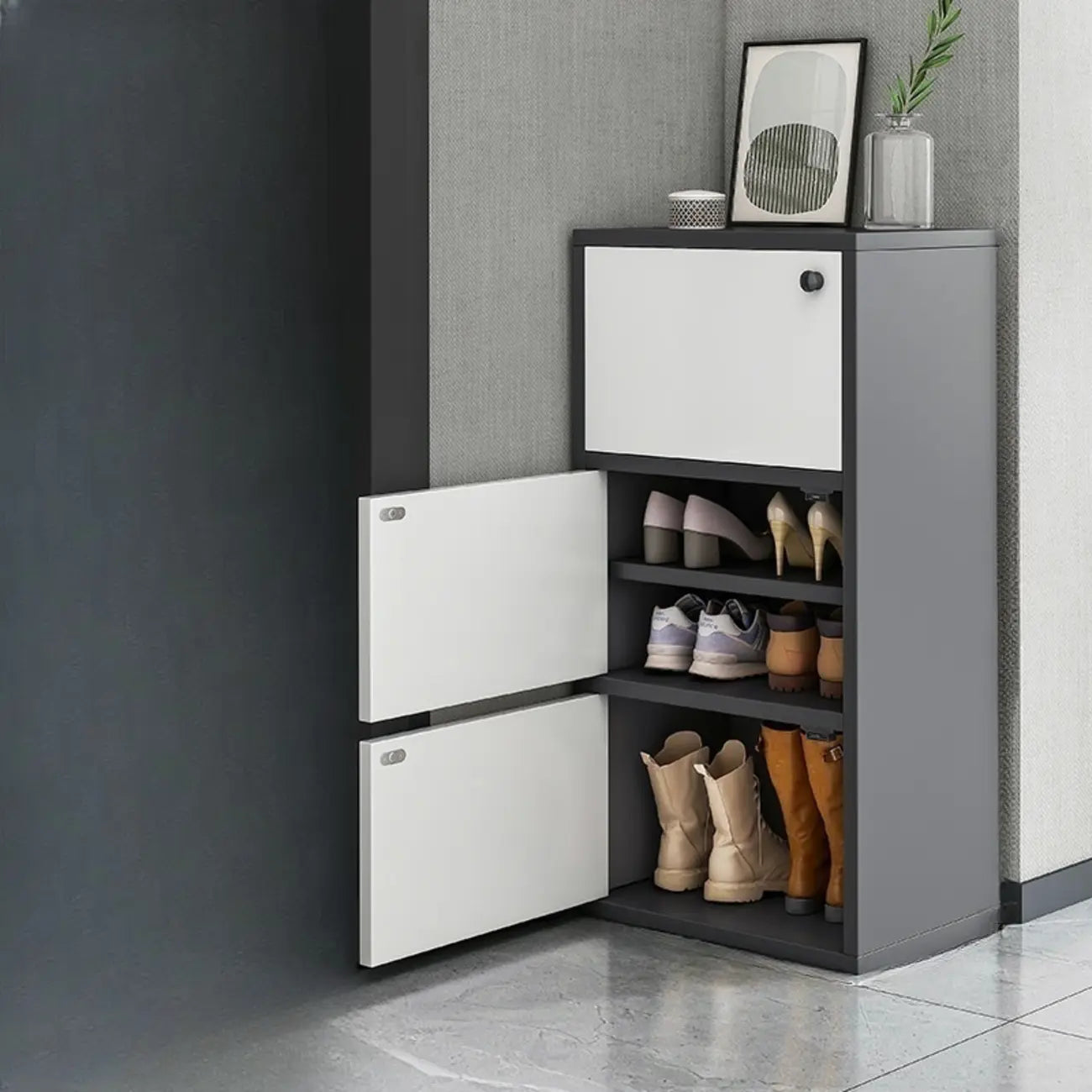 5-Tier Modern Oak Entryway Shoe Cabinet with Doors