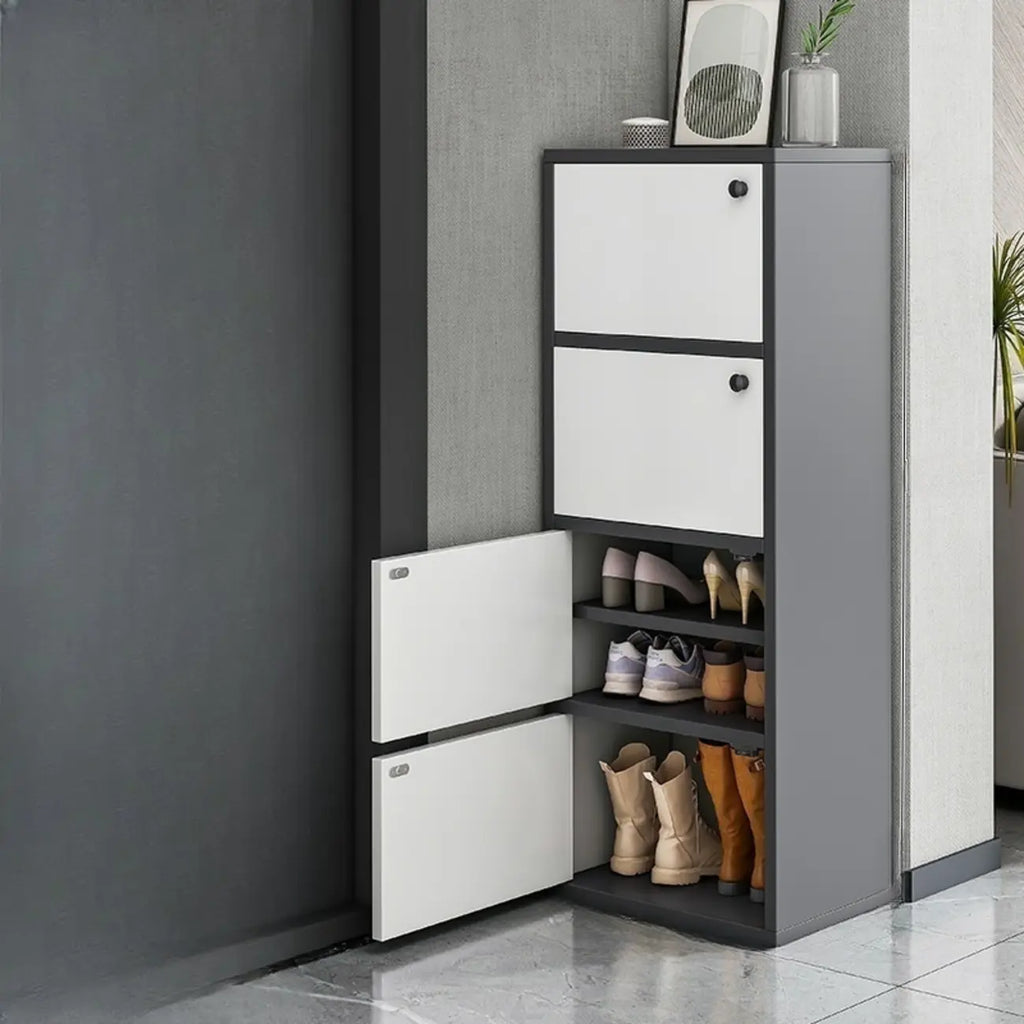 5-Tier Modern Oak Entryway Shoe Cabinet with Doors