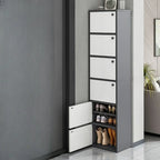 5-Tier Modern Oak Entryway Shoe Cabinet with Doors