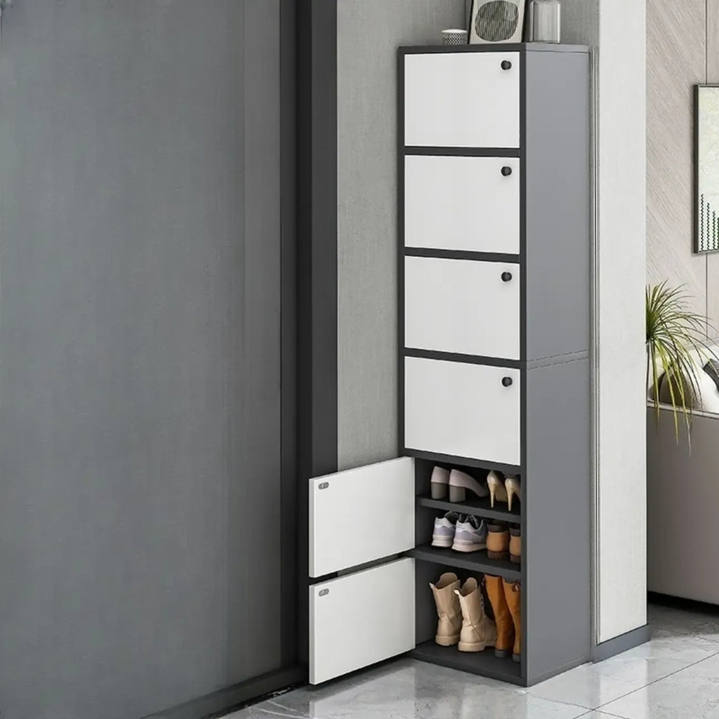 5-Tier Modern Oak Entryway Shoe Cabinet with Doors