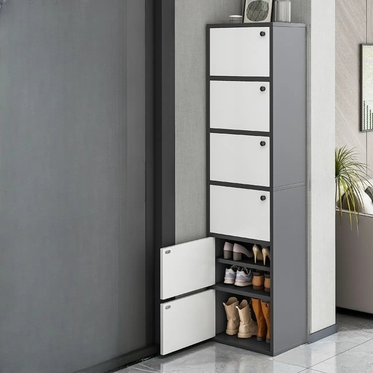 5-Tier Modern Oak Entryway Shoe Cabinet with Doors