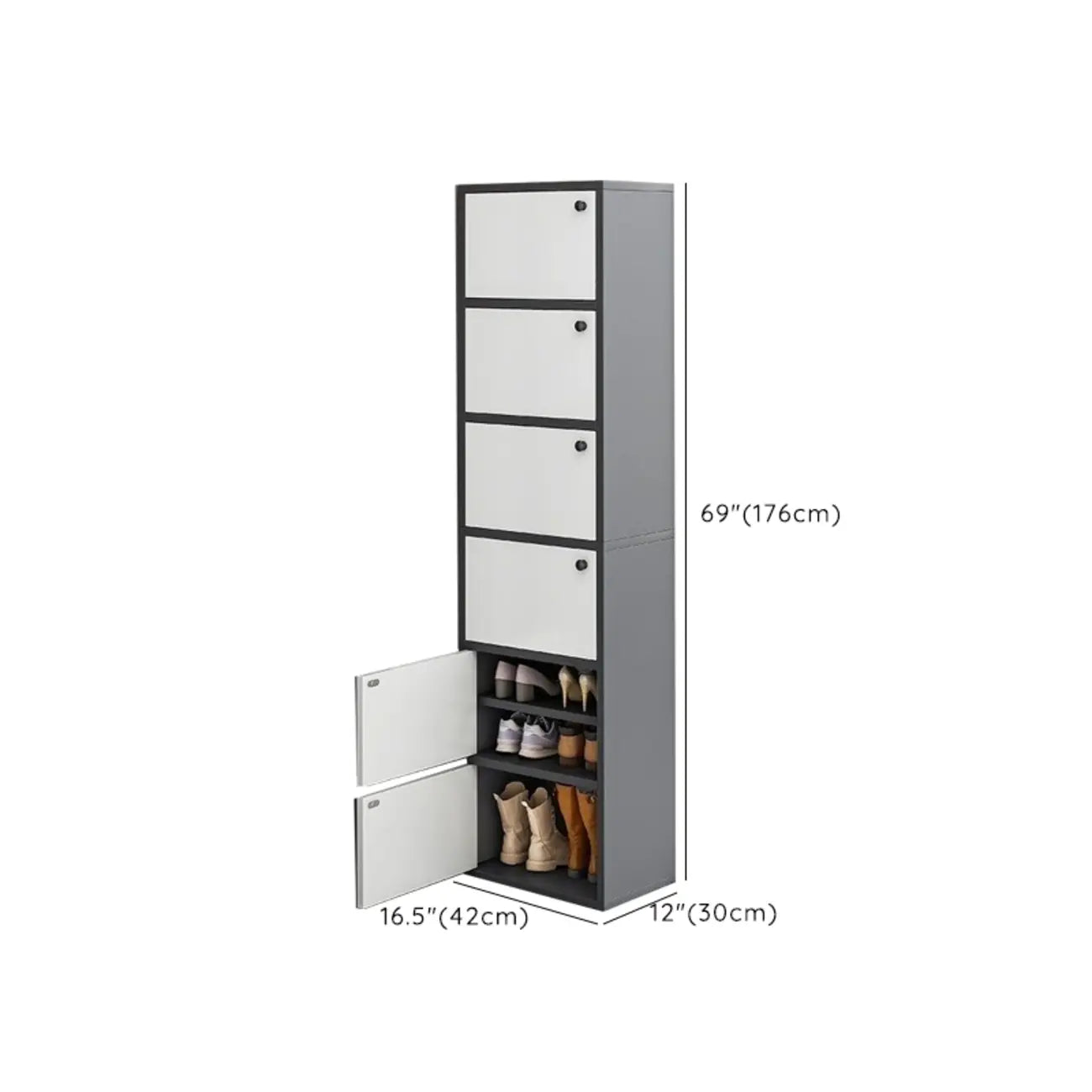 5-Tier Modern Oak Entryway Shoe Cabinet with Doors