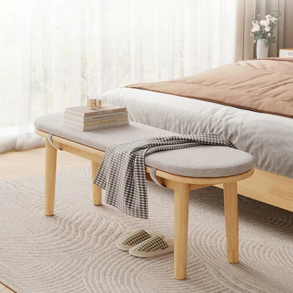 Art Deco Natural Wood Solid Color Bench with Straight Legs