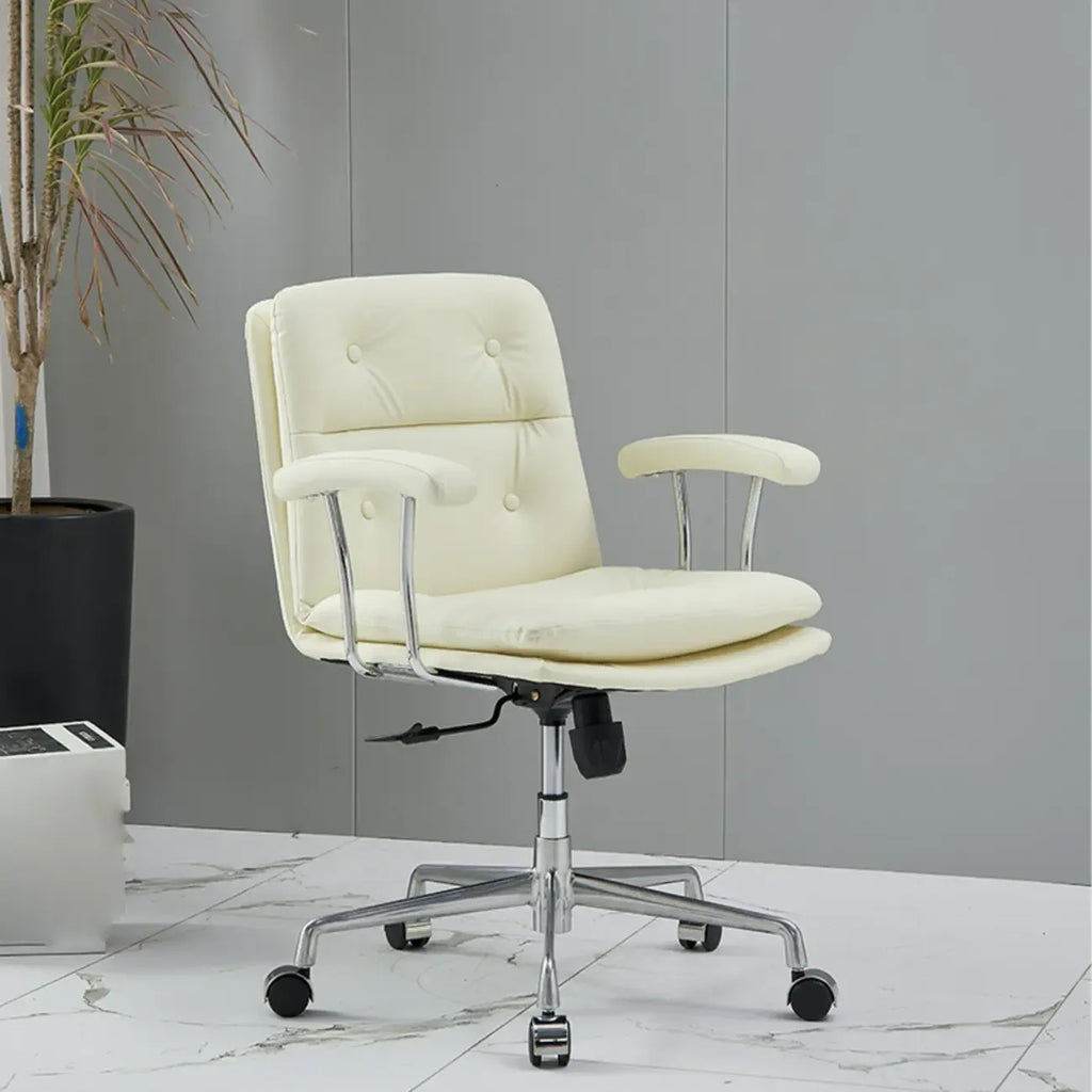 Simple Cream Leather Adjustable Swivel Office Chair