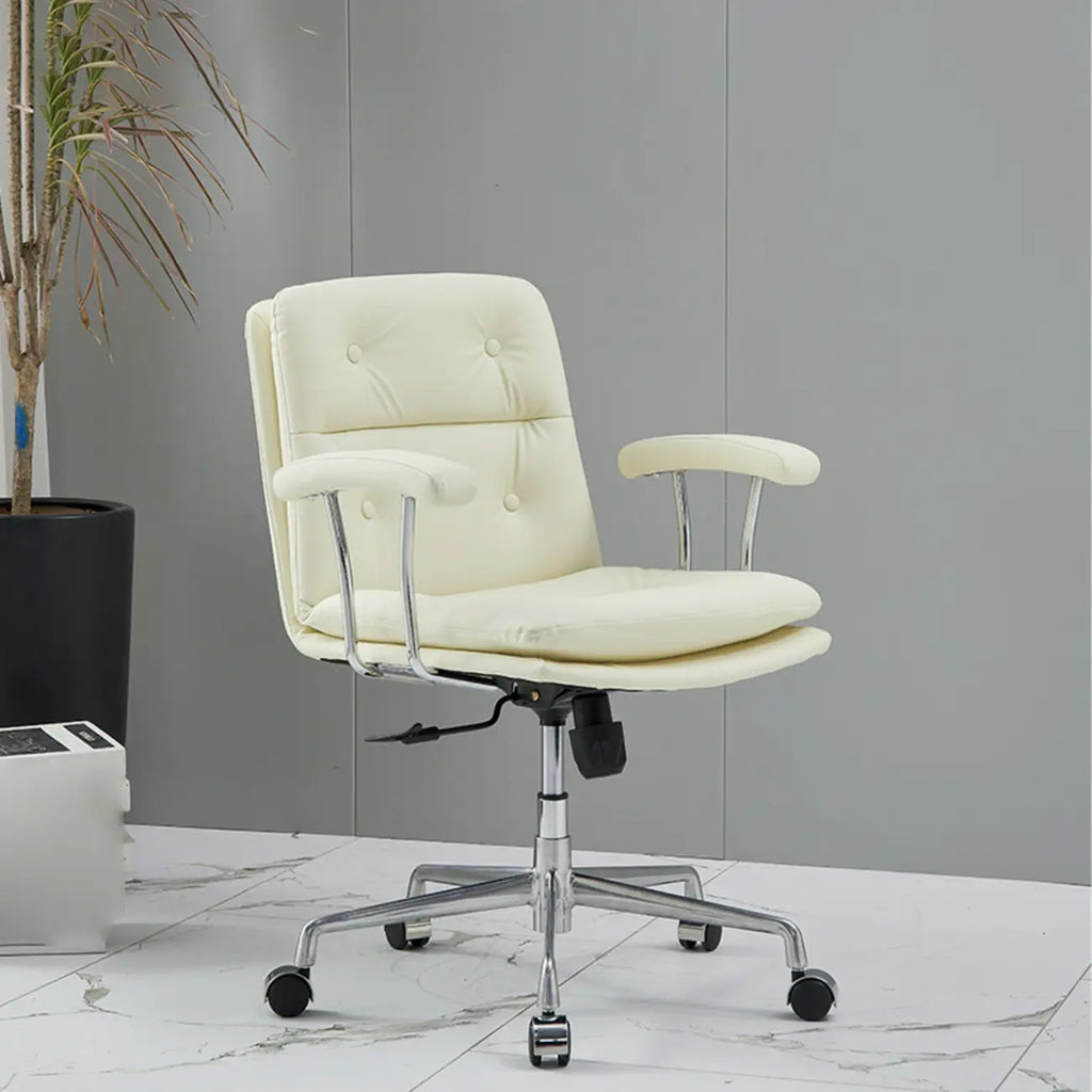 Simple Cream Leather Adjustable Swivel Office Chair