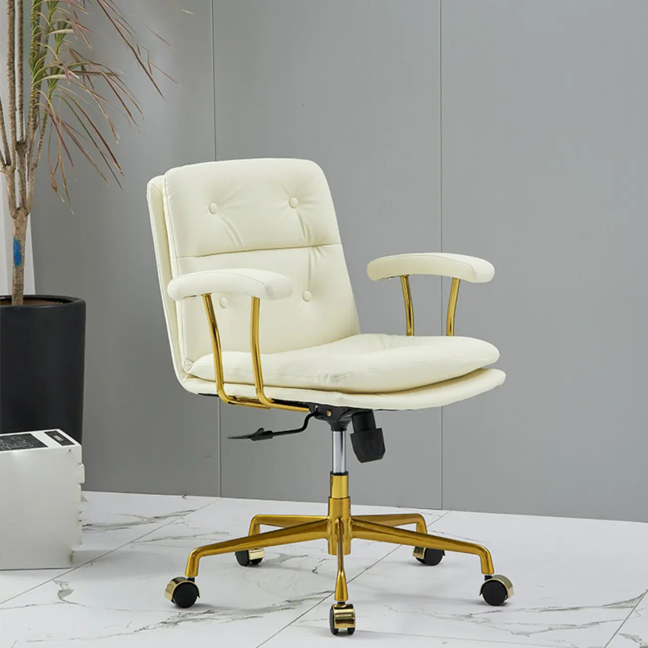 Simple Cream Leather Adjustable Swivel Office Chair