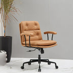Simple Cream Leather Adjustable Swivel Office Chair