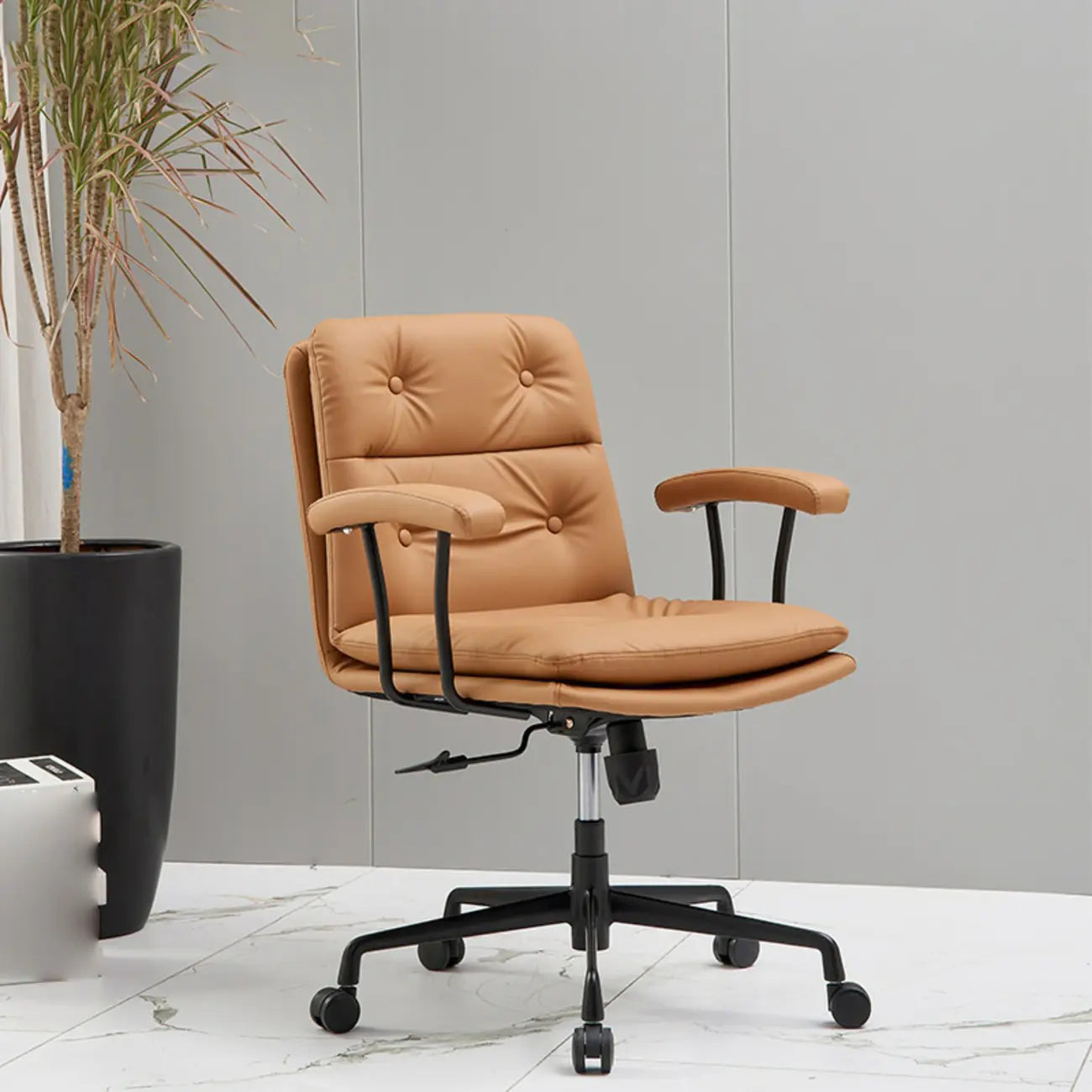 Simple Cream Leather Adjustable Swivel Office Chair
