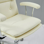 Simple Cream Leather Adjustable Swivel Office Chair
