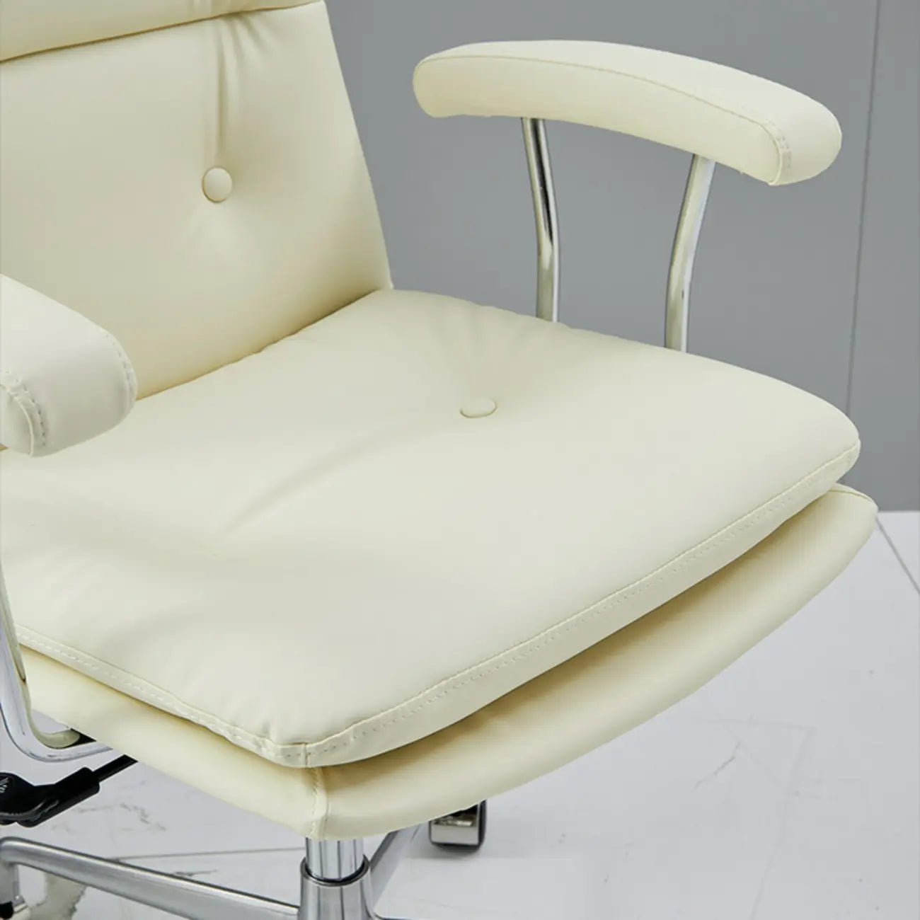 Simple Cream Leather Adjustable Swivel Office Chair