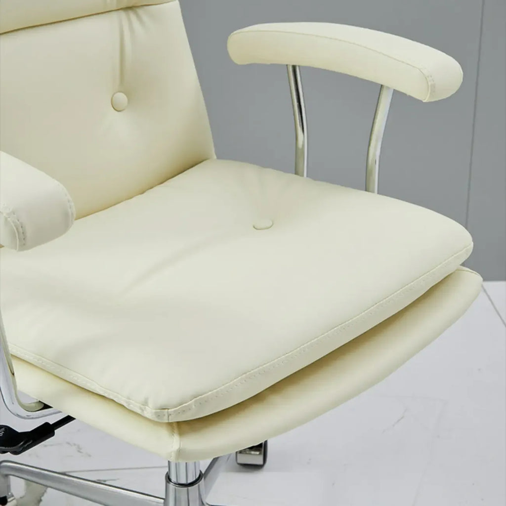 Simple Cream Leather Adjustable Swivel Office Chair