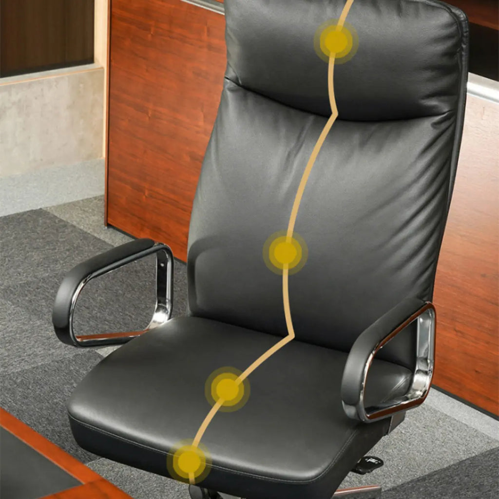 Modern Black Leather Upholstered Adjustable Swivel Office Chair