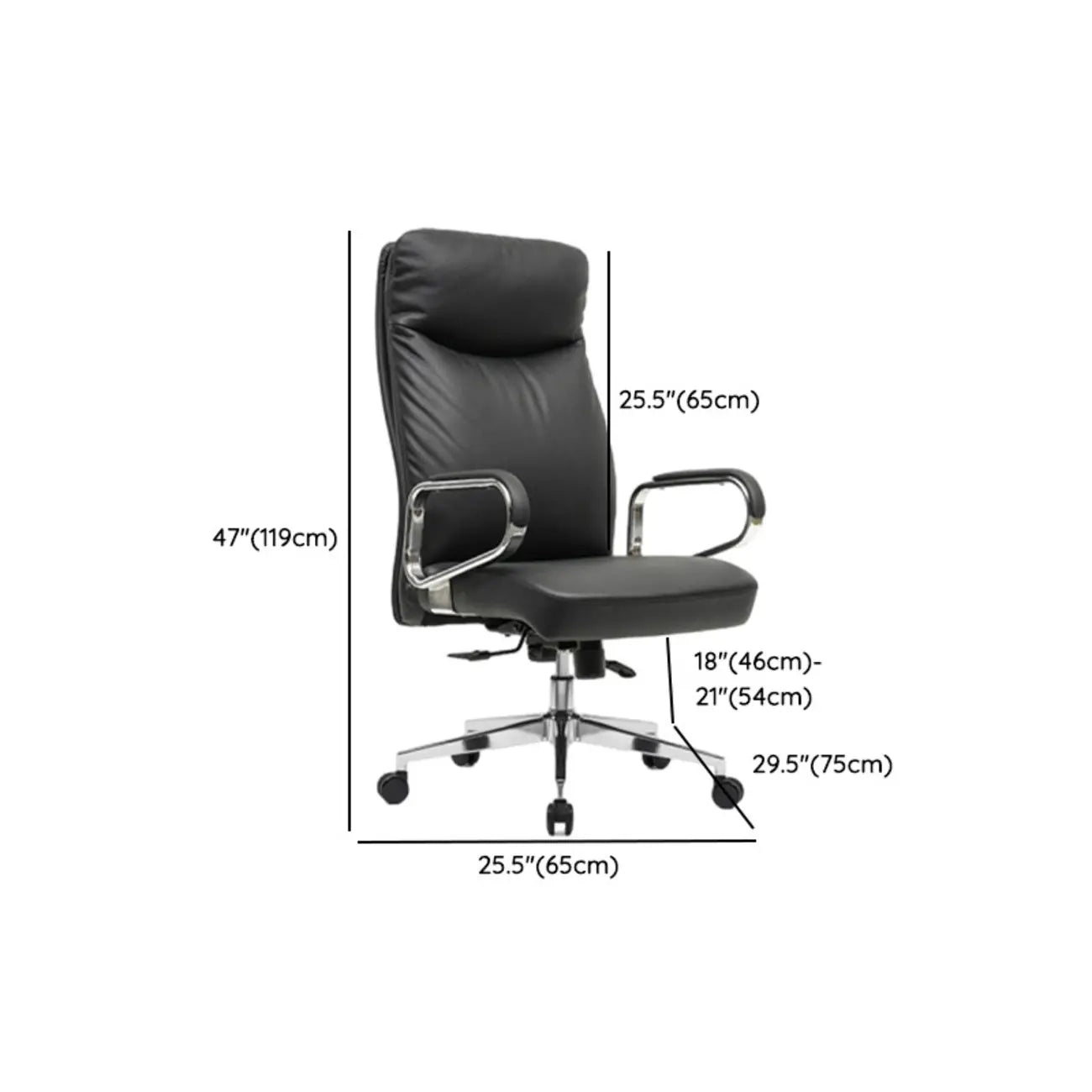 Modern Black Leather Upholstered Adjustable Swivel Office Chair