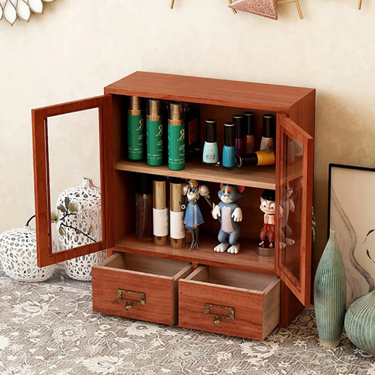 Wooden Glass Door Display Cabinet for Home Decor