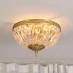 European Classical Crystal Brass Drum Flush Ceiling Light