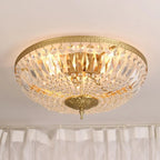 European Classical Crystal Brass Drum Flush Ceiling Light